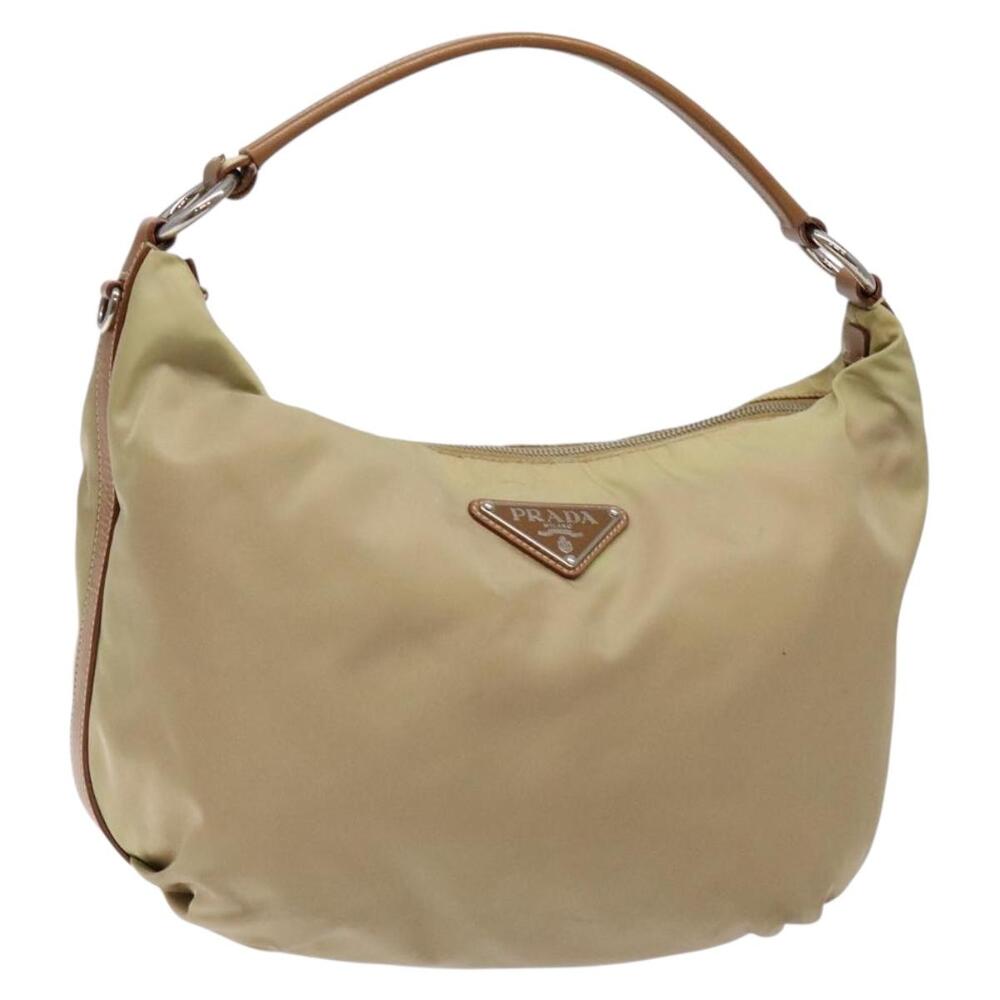 PRADA Tote Bag Nylon Beige Silver